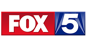 FOX 5 local news channel logo with white lettering inside red and blue blocks