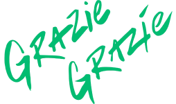 Grazie Grazie logo featuring expressive hand drawn typography in vibrant green color