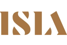 Stylized ISLA wordmark logo in warm brown tones on clean white background