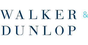Minimalist Walker & Dunlop wordmark emphasizing elegance, stability, and institutional credibility through classic letter spacing and color contrast